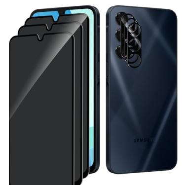 Imagem de SVMONGWA Pacote com 3 + 3 protetores de tela de privacidade para Samsung Galaxy A16 5G com 3 protetores de lente de câmera, cobertura total, película de vidro temperado anti-espião, dureza 9H, sem
