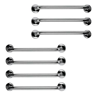 Imagem de Barra De Apoio Inox 60cm Kit 7 Unidades Segurança Banheiro Box Criança Idoso Gestante Suporte Corrimao Acessibilidade