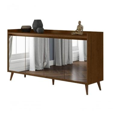 Imagem de Buffet Aparador Retrô Com Espelho Delux 4 Portas Malbec - Moveisaqui