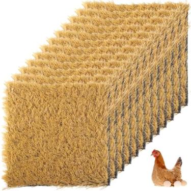 Imagem de Pacote com 12 almofadas para galinheiro, tapetes de grama de 30 x 30 cm, grama artificial lavável para cama de galinheiro, decoração interna/externa