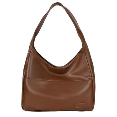 Imagem de Bolsa feminina elegante de couro vegano elegante casual moderna grande bolsa de ombro macia, Marrom 1