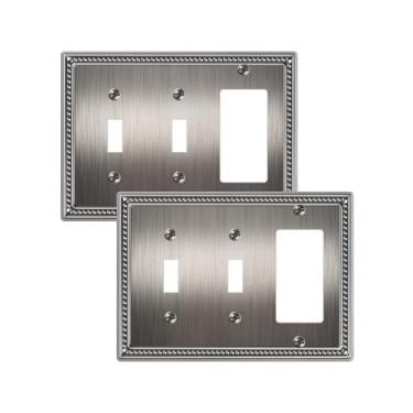 Imagem de TREEWELL Pacote com 2 placas decoradoras/interruptores de luz duplos, placas decorativas e tampas de tomada com pérolas prateadas antigas, placas de parede de metal para tomadas elétricas