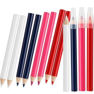 Imagem de 12 lápis de costura para tecido - lápis de cor branco, vermelho, azul, rosa - lápis de marcação de tecido solúvel em água com pontas - Ideal para alfaiates, acolchoados, traçados, bordados
