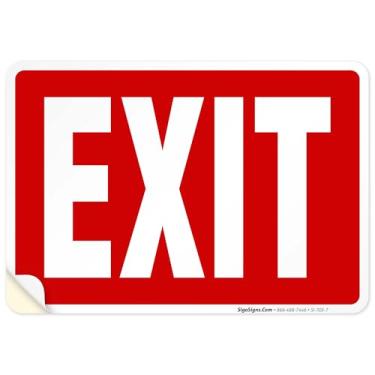 Imagem de Placa de fundo vermelho de saída, 25 x 17 cm, adesivos de decalque de vinil de 4 mil resistentes ao clima, feito nos EUA