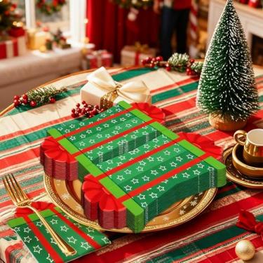 Imagem de 20 guardanapos de papel de Natal, guardanapos descartáveis com tema de árvore de Natal para celebrações de férias, festas de aniversário e reuniões festivas (estilo 3)