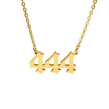 Imagem de RUIFUU Colar feminino banhado a ouro 18K, delicado 444, com número de anjo, colar gargantilha 444, colar com número da sorte, presente personalizado Y2K para mulheres