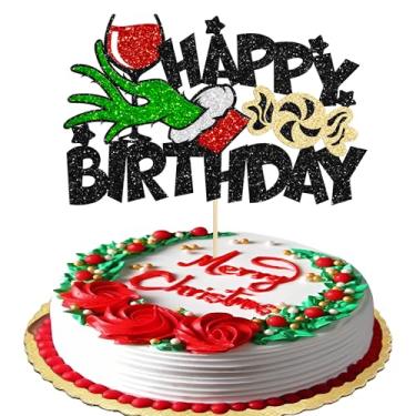 Imagem de 1 peça de topo de bolo de feliz aniversário verde para decoração de bolo de Papai Noel com tema de feliz Natal Gnchh presente de meninas adolescentes meninos suprimentos de festa de aniversário