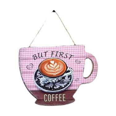 Imagem de IEUDNS Placa de porta em formato de xícara de café, estilo fazenda, 2D, rústica, em madeira, para pendurar na parede, ideal para sala de jantar, escritório, a