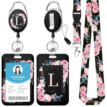 Imagem de Soleebee Cordão A-Z para crachás de identificação, lindo suporte de crachá de identificação preto e cordão destacável, chaveiro retrátil, carretel de crachá resistente com clipe mosquetão para