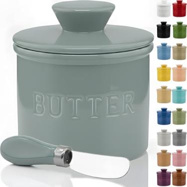 Imagem de Priority Chef Prioritychef Butter Crock com Tampa, Manteiga para Barrar Sob Demanda, Protetor de Manteiga Francesa para Deixar No Balcão com Linha de Água, Prato de Manteiga Francesa de Cerâmica, Cinz
