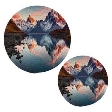 Imagem de Blueangle 2 peças de porta-panelas coloridas de flores silvestres - conjunto de pegadores de panela de tecido redondo - almofadas quentes trançadas de algodão - porta-copos - tapetes de mesa para