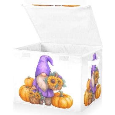 Imagem de Blueangle Caixas de armazenamento dobráveis 1 pacote, abóboras, girassóis, gnomos, cestas de armazenamento com tampas e alça para casa, quarto, armário e escritório (145)