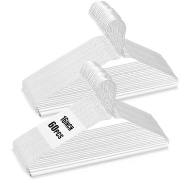 Imagem de 60 cabides de limpeza a seco de 41 cm com tubos para toalhas de mesa, cabides de arame, cabide de linho a granel, gancho de limpeza a seco para calças, terno com capa (branco)