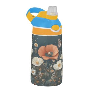 Imagem de Blueangle Garrafa de água floral vermelha de 473 ml, garrafa de viagem e esportes Tritan reutilizável com canudo e design de tampa de bico pop-up (42)