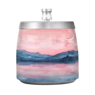 Imagem de SEHANY Cinzeiro Majestic Mountain Peak com tampa para cigarros, à prova de vento, sem fumaça, aço inoxidável, cinzeiros para uso interno e externo, grande, inodoro, para fumantes, decoração de