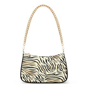 Imagem de SEHANY Bolsa de ombro preta listrada zebra para mulheres linda bolsa de mão nas axilas com alça de corrente Hobo Tote Purses