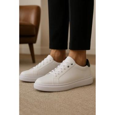 Imagem de Sapato Masculino em Couro Legítimo Leve Confortável e Antiderrapante Solado Emborrachado Estilo Casual e Social Qualidade Premium (Branco + Preto, BR, Adulto, Numérico, 44)