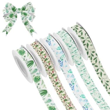 Imagem de SEHANY 5 rolos de fita de Natal 0,59 polegadas 5 jardas folhas verdes fitas de tecido festival fitas de cetim fitas decorativas de Natal para embrulho de presente faça você mesmo artesanato grinalda