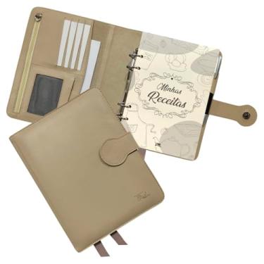 Imagem de Agenda Minhas Receitas Couro 168-R Personalizada Raffai Couros (Creme)