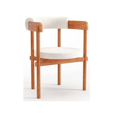 Imagem de Cadeira De Madeira Cavalet Com Assento e Encosto Estofado 62 x 79 x 57 cm (L x A x P) - Cor Champagne Tecido Boucle 137A