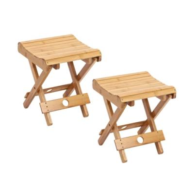 Imagem de bangminda Pacote com 2 cadeiras de sauna dobrável, banco de bambu para chuveiro de barbear para banheiro, spa, sauna, assento de madeira, totalmente montado