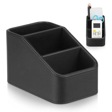 Imagem de KHZSPP Suporte de controle remoto de poliuretano com compartimento 3/4, organizador de mesa de couro para controle remoto de TV, controles de mídia, material de escritório, pincel de maquiagem (estilo