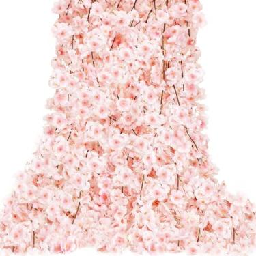 Imagem de 10 peças guirlanda de flor de cerejeira de seda artificial de 1,8 m para pendurar Sakura para festa de casamento, casa, arco, escritório, decoração de Sakura (rosa claro)