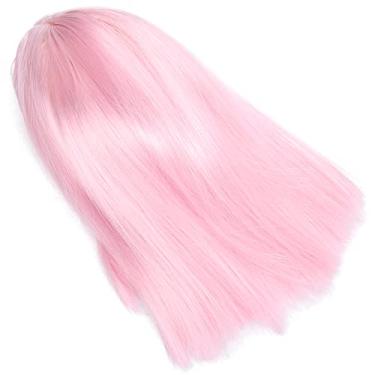 Imagem de Yinhing Peruca de Cabelo Curto e Reto Com Alça Elástica Respirável para Cosplay de Festa e Vida Diária 35 Cm / 13,8 pol. Peruca de Cabelo Sintética Elegante e Estilosa (Rosa)