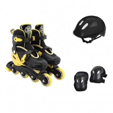Imagem de Patins Infantil com Kit de Proteção Completo em Preto e Amarelo - Conforto e Segurança para Crianças a partir de 3 Anos