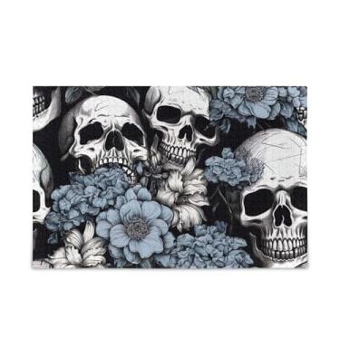 Imagem de WELLDAY Quebra-cabeça crânio flores 1000 peças grande jogo de arte para adultos adolescentes