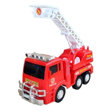 Imagem de Caminhão de Bombeiro Infantil Automático, Vermelho, ABS, 24cm x 13cm, Móvel, Luz LED, Movimenta Bate e Volta, para Crianças +3 Anos