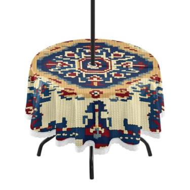 Imagem de CEBUGI Toalha de mesa redonda para uso ao ar livre, estampa floral, vintage, impermeável, com furo Umberlla, capa de mesa lavável para pátio, cozinha, sala de jantar, 152 cm
