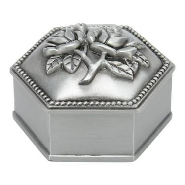 Imagem de Caixa de jóias de metal rosa vintage sexangle liga de zinco caixa de armazenamento para anéis brincos colar feminino meninas presente 2.2x2.3x1.4 polegadas