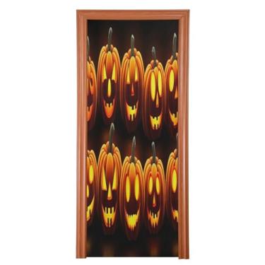 Imagem de Qilmy Decoração de capa de porta de Halloween 91 x 248 cm tecido grande placa de decoração de festa de Halloween para porta da frente Halloween engraçado abóbora varanda decoração ao ar livre parede