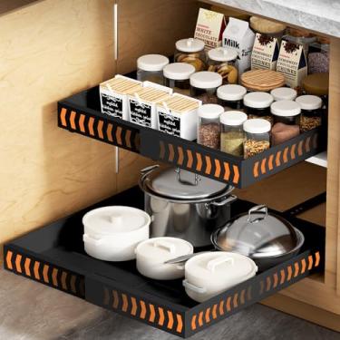 Imagem de 1 pacote organizador de armário com largura expansível (30,5 cm - 50,8 cm) e profundidade de 53 cm, gavetas deslizantes ajustáveis sem furadeira para cozinha, despensa com 3 trilhos deslizantes