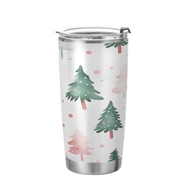 Imagem de YETTASBIN Copo de árvore de Natal com tampa de palha, copo de aço inoxidável de 590 ml, parede dupla, isolada a vácuo, caneca de café de viagem para bebidas quentes e frias