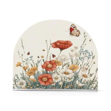Imagem de Qilmy Porta-guardanapos para mesas de flores silvestres e borboletas – Porta-guardanapos para cozinha, porta-guardanapos de mesa, porta-guardanapos de coquetel, porta-guardanapos de papel297