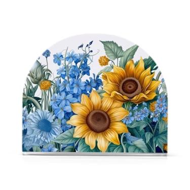Imagem de Wassud Girassóis e Bluebells (2) Porta-guardanapos de acrílico, dispensador de guardanapos de papel moderno em forma de U para mesa, cozinha, sala de jantar, bancada 1 peça (comporta 50-60 guardanapos