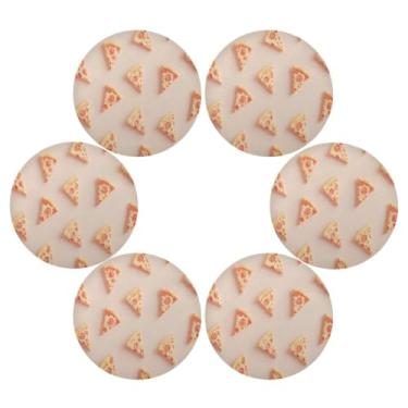 Imagem de Wassud Jogo americano conjunto de 6 fatias de pizza tapetes de mesa redondos para cozinha e jantar tapetes laváveis resistentes ao calor decoração de mesa 39 cm