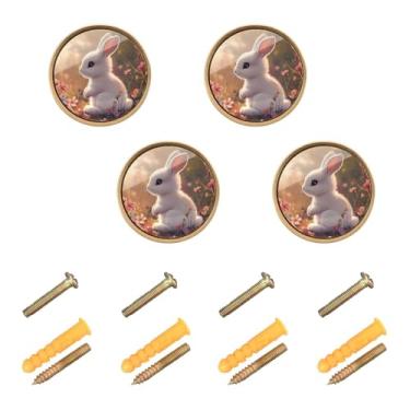 Imagem de CEBUGI Conjunto de 4 puxadores de armário redondos de coelho fofo com parafusos puxadores de armário de cozinha para gaveta porta guarda-roupa cômoda