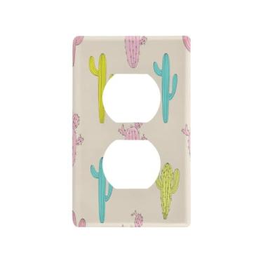 Imagem de Wassud Cacti Colorido Interruptor de Luz Placa Decorativa Cobertura de Parede para Tomadas Elétricas Duplex 4,53 x 2,76 Polegadas