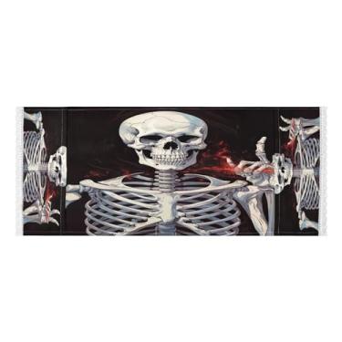 Imagem de Wassud Capas de lavadora e secadora de caveira de Halloween, protetor de lavadora com sacos de armazenamento, capa de geladeira à prova de poeira com bolsos para lavanderia doméstica, cozinha, 120 x