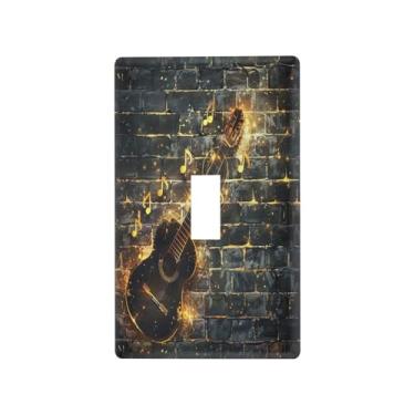 Imagem de Wassud Placa de cobertura para interruptor de luz de guitarra preta, capas de tomada decorativas, placa de parede para tomadas elétricas, interruptor único 11 x 6 cm