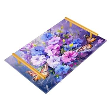 Imagem de Wassud Bandeja de banheiro com alças flores com borboletas organizador de perfume de acrílico para banheiro cozinha balcão 30 x 20 cm