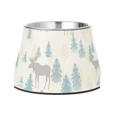 Imagem de Burbuja Tigela de aço inoxidável para comida e água para cães de cervo árvore de inverno, antiderrapante para cães médios e gatos, 590 ml