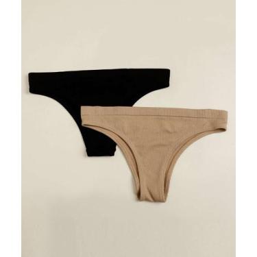Imagem de Kit 2 Calcinhas Biquíni Básica Marisa-75604, GG, Preto, Bege