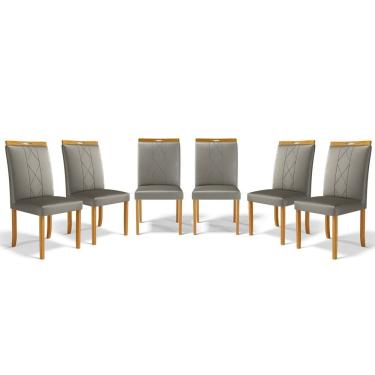 Imagem de Kit Com 6 Cadeiras Ana Madeira Maciça Estofadas Para Mesa De Jantar