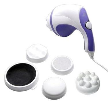 Imagem de Massageador Elétrico Facial com 5 Cabeças de Massagem, Branco e Roxo, Multifuncional