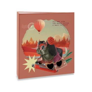 Imagem de Álbum de fotos Ical, encadernação tradicional, para 300 fotos 10x15cm - envelope plástico transparente - linha Viagem - modelo marrom balão viagem - 717