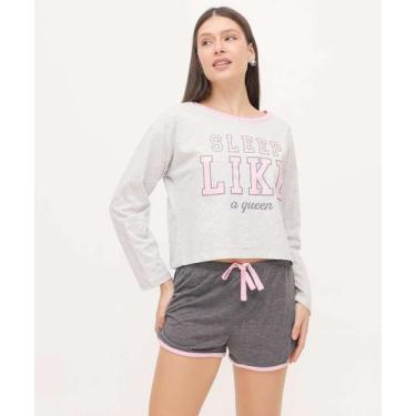 Imagem de Pijama Feminino Estampado Manga Longa Marisa-90002, Cinza, M